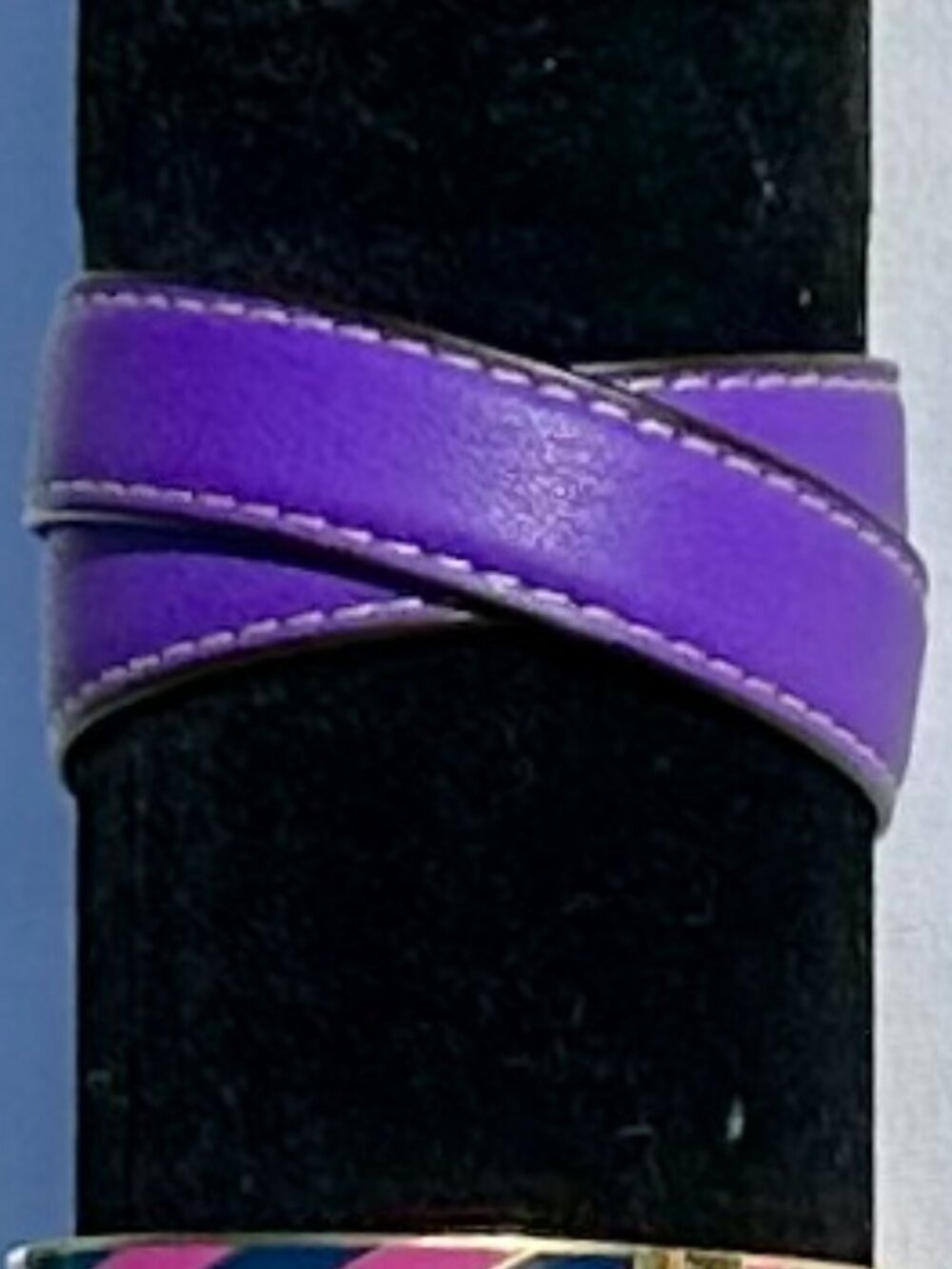 COACH Purple Leather Double Wrap Bracelet with Silver Turnlock - Picture 3 of 7